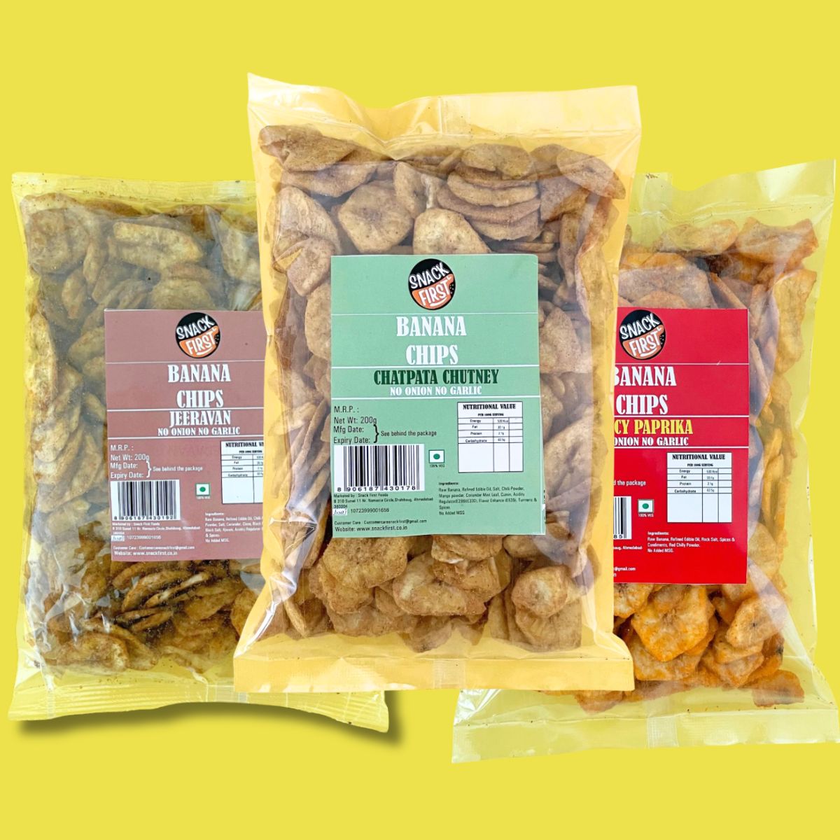banana chips jeeravan, chatpata chutney & spicy paprika | pack of 3 | 600g banana chips jeeravan, chatpata chutney & spicy paprika | pack of 3 | 600g