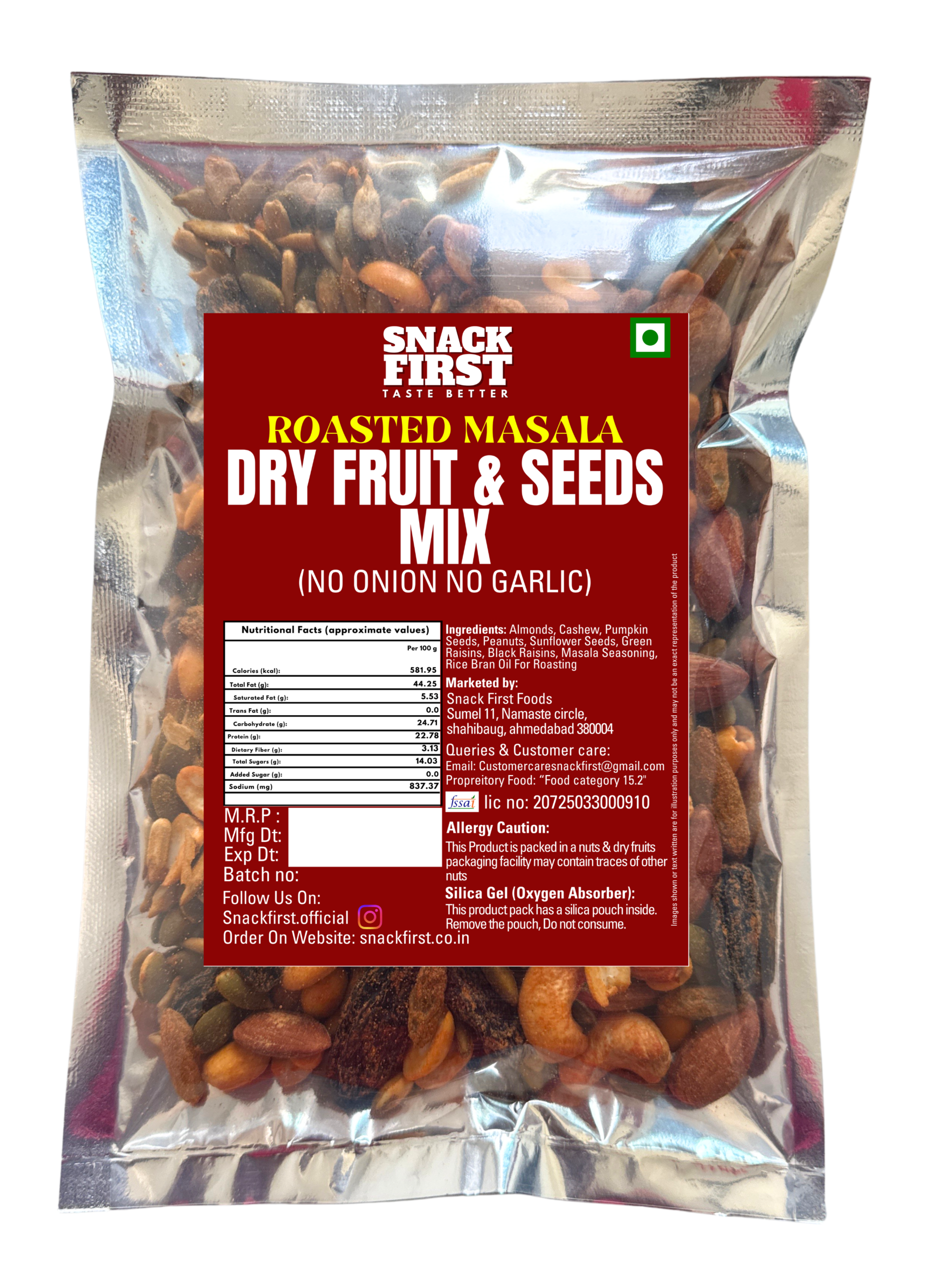 premium roasted dry fruit & seed mix | masala flavoured | no onion no garlic | high protein | no palm oil premium roasted dry fruit & seed mix | masala flavoured | no onion no garlic | high protein | no palm oil