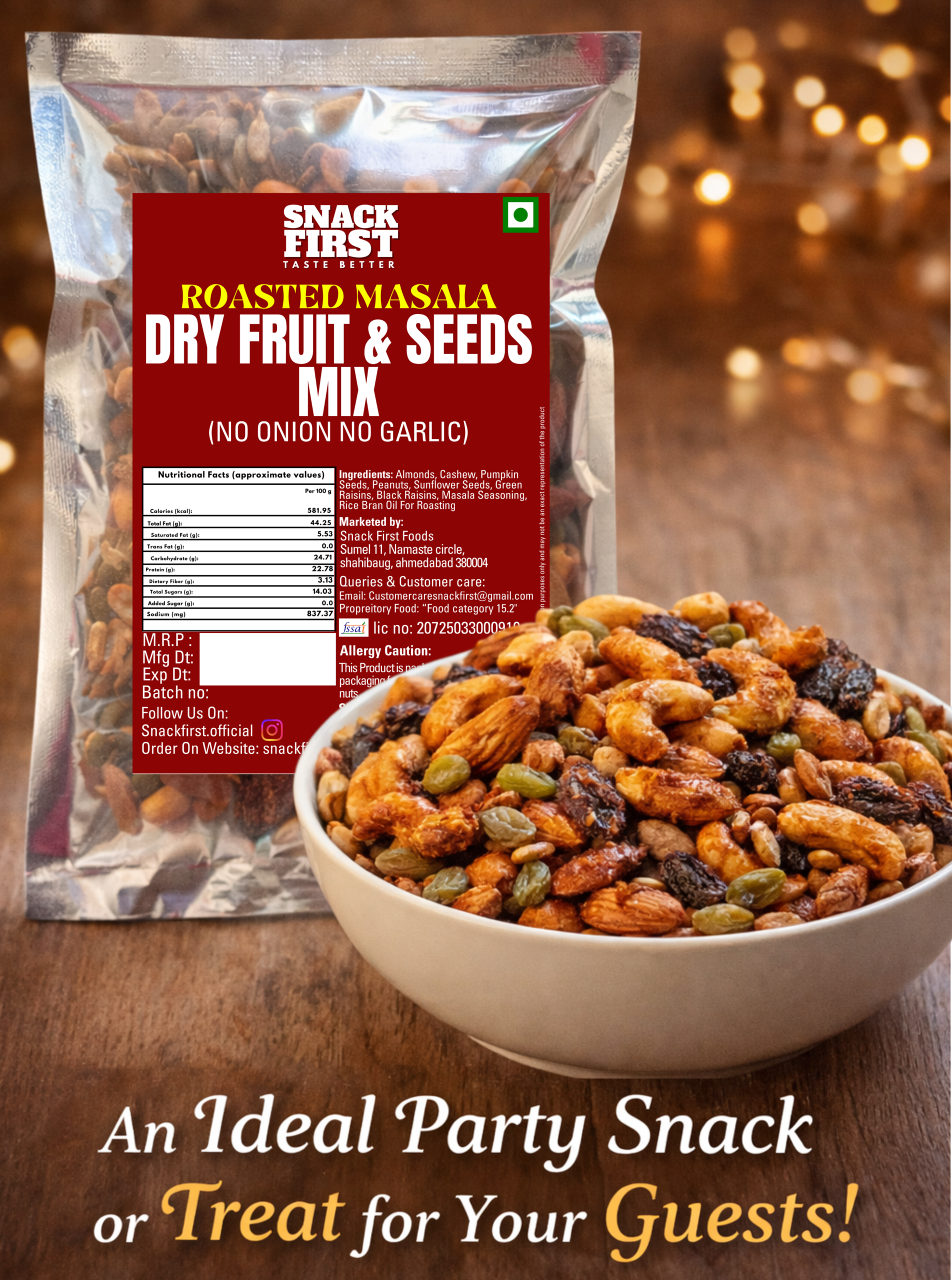 premium roasted dry fruit & seed mix | masala flavoured | no onion no garlic | high protein | no palm oil premium roasted dry fruit & seed mix | masala flavoured | no onion no garlic | high protein | no palm oil