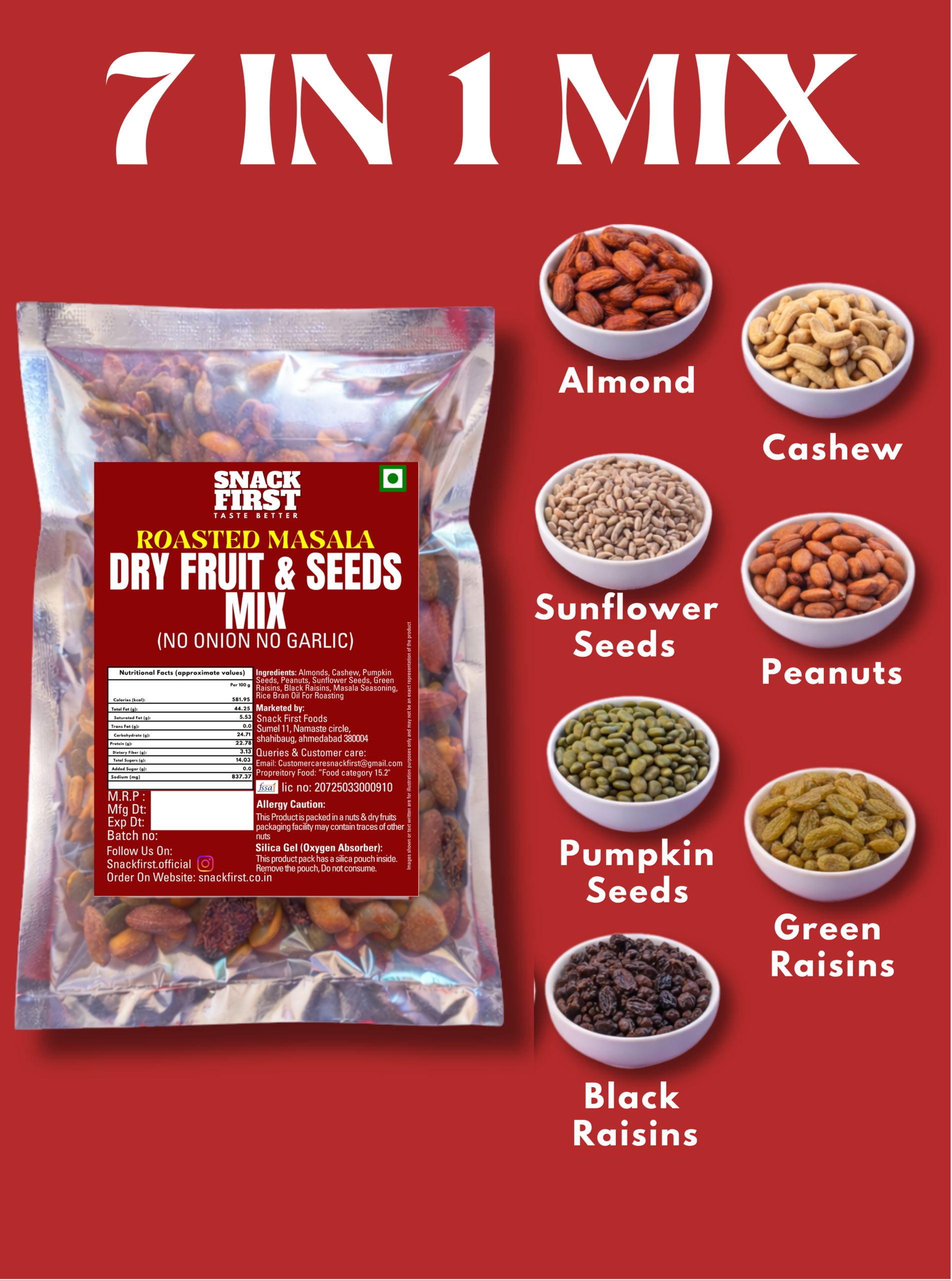 premium roasted dry fruit & seed mix | masala flavoured | no onion no garlic | high protein | no palm oil premium roasted dry fruit & seed mix | masala flavoured | no onion no garlic | high protein | no palm oil